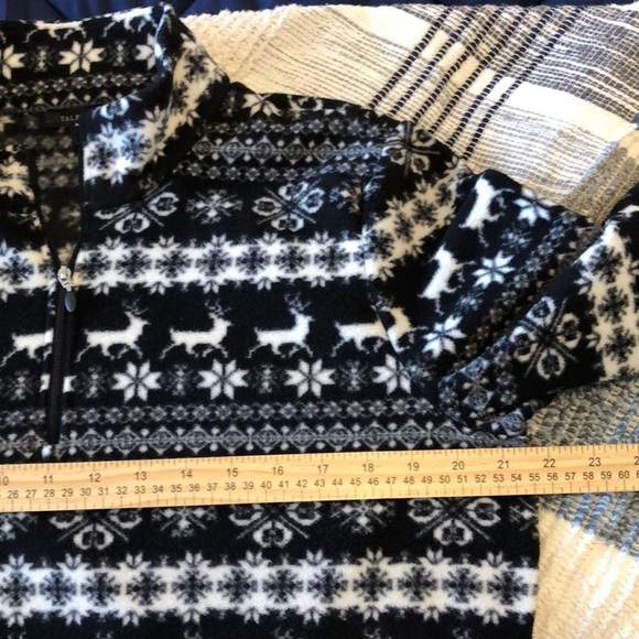 Talbots Womens Fair Isle Fleece Pullover Sz L Black Nordic Winter 1/4 Zip Snow - Picture 6 of 7
